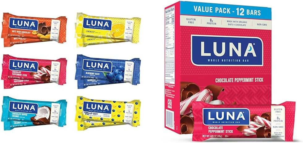 LUNA Bar Variety Pack (12 Count) + Chocolade Pepermunt Stick (12 Pack) - Glutenvrije Snack Bars