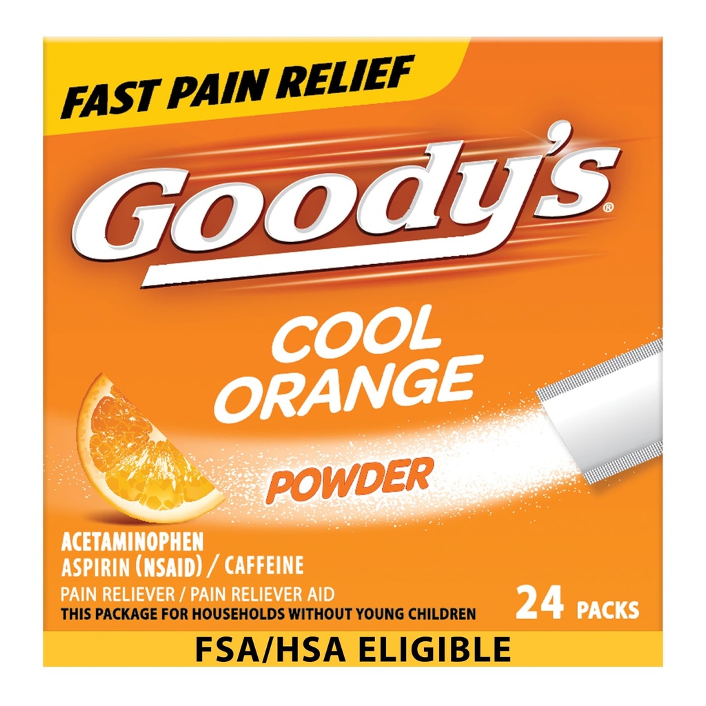 Poudres de soulagement de la douleur de Goody, poudre de céphalées extra-forte, orange frais, 24 ct (paquet de 1)