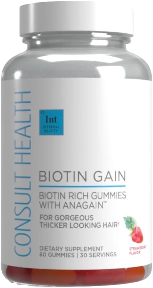 Raadpleeg Health BIOTIN GAIN Gummies met ANAGEEN - Verminder haarverlies - klinisch getest - 10.000 mcg Biotin Vitamine B7 ter ondersteuning van gezonde haargroei, huid en nagels voor vrouwen en mannen - 60 Tellen