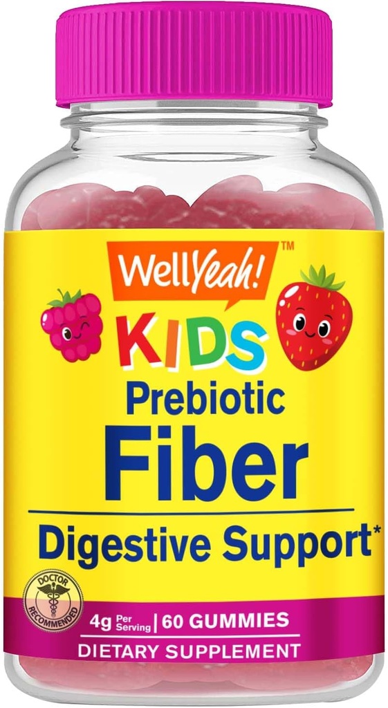 Gummies de fibre prébiotiques pour enfants - Support du système digestif, docteur recommandé - Vegan Friendly et sans gluten, sans OGM - Miam Berry Flavors - 60 Comte