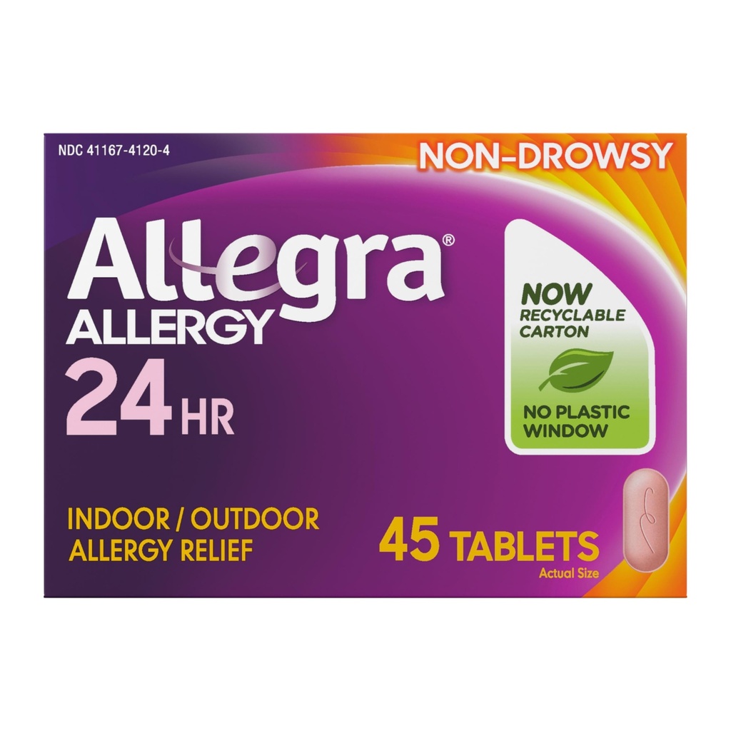 Allegra Adult 24-Hour Allergie Relief Tablets, Non-Drowsy Indoor and Outdoor Allergie Medicine, 180 mg Fexofenadine HCI Antihistamine Pill, 45-Count