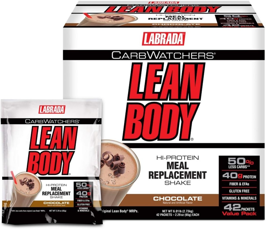 Labrada Carb Watchers Lean Body Hi-Protein Meal Replacement Shake, Chocolate Ice Cream, 2.29 Ounce (Pack of 42)