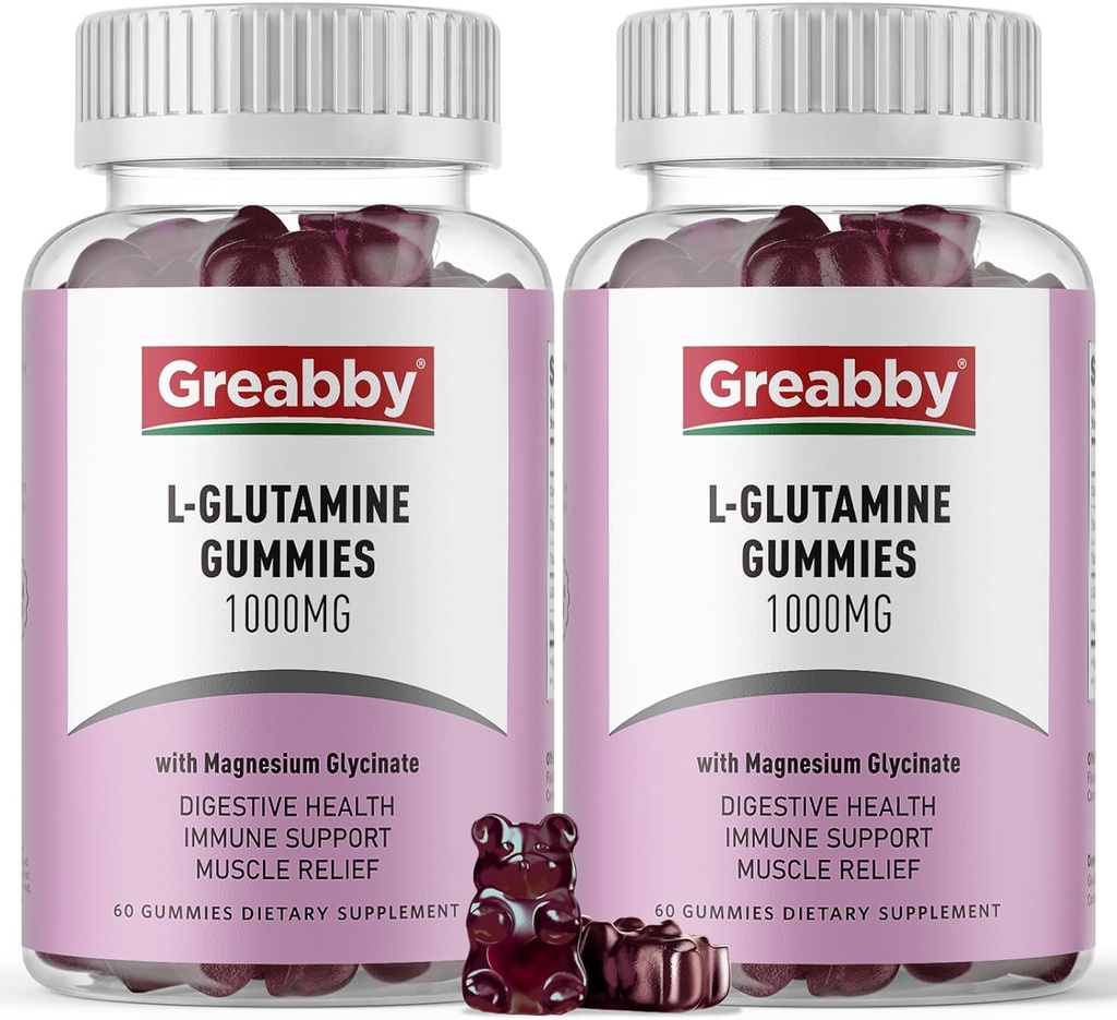 L Glutamine 1000 mg Gummies - Spierverlossing & Immune Support, Aminozuursupplement met Magnesium Glycinate, Vegan & Non-GMO, Glutenvrij (120 telling)
