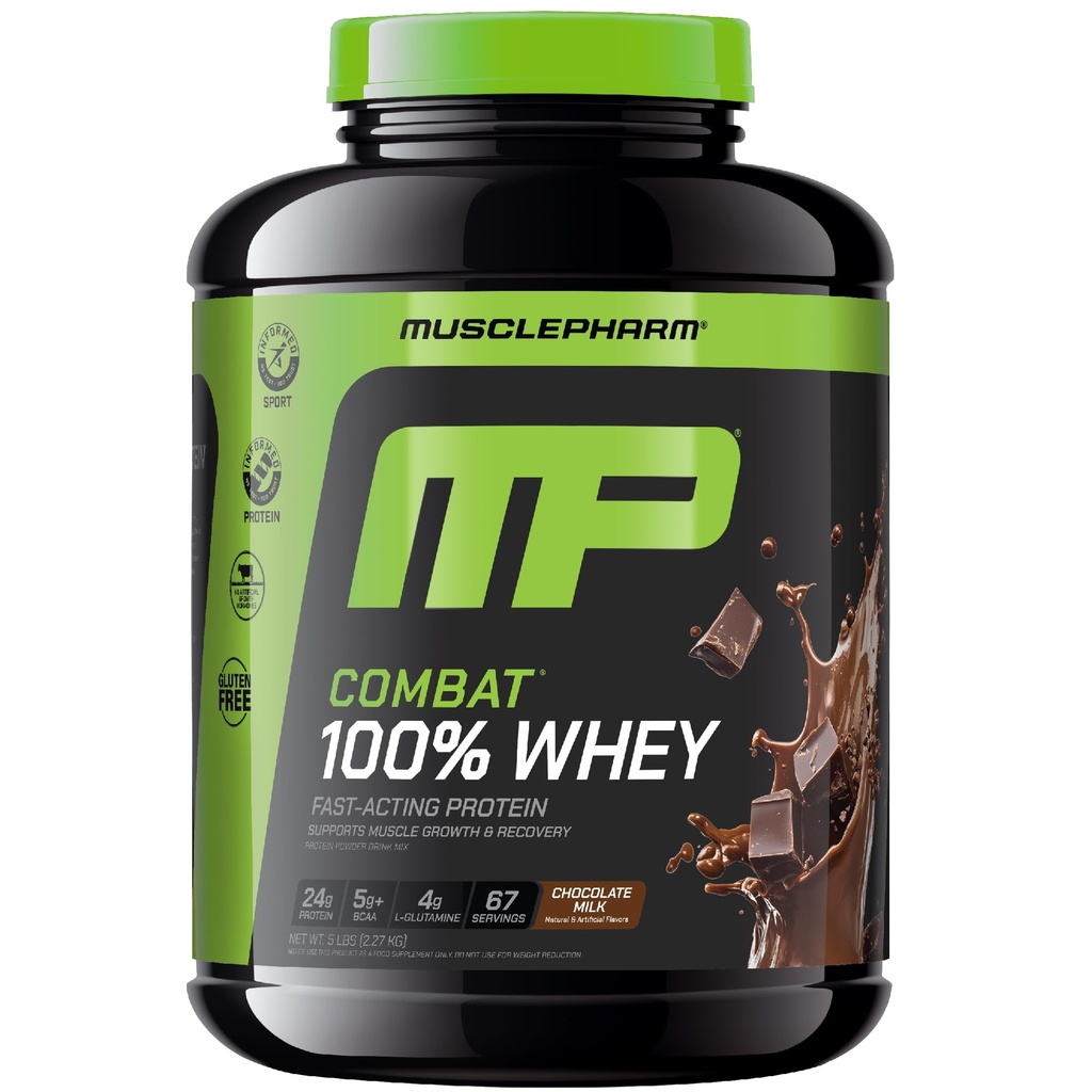 MusclePharm Combat 100% Wei Proteïne Poeder, Chocolade Melk, Snelle Herstel & Spier Gain met Wei Isolaat, Hoog Proteïne Poeder voor Vrouwen & Mannen, Glutenvrij, 5lb, 67 Servers