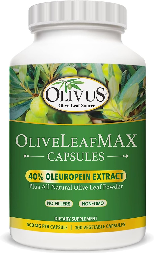 OliveLeafMAX Olive Leaf Extract (40% Oleuroepin) + Organic Olive Leaf Powder + No Fillers + 300 Vegetarian Capsules + Sourced from Spain and Manufactured in USA at GMP Facility