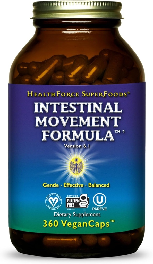HealthForce SuperFoods Intestinal Movement Formula - Natural Laxative Ondersteunt Bowel Regularity - All-Natural Digestie Supplement ter ondersteuning van constipatie - Glutenvrije & Vegan - 360 Caps