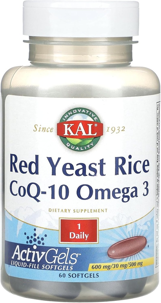KAL Red Gist Rice, CoQ-10, Omega 3, 60 Softgels