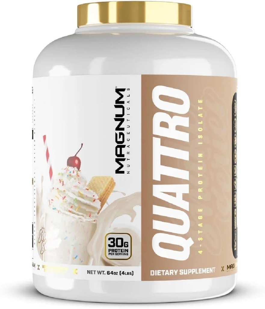 Magnum Nutraceuticals Quattro Shake Series Whey Protein Powder, Vanilla 4.5lb – Premium Protein Isolate Blend for Muscle Growth & Recovery