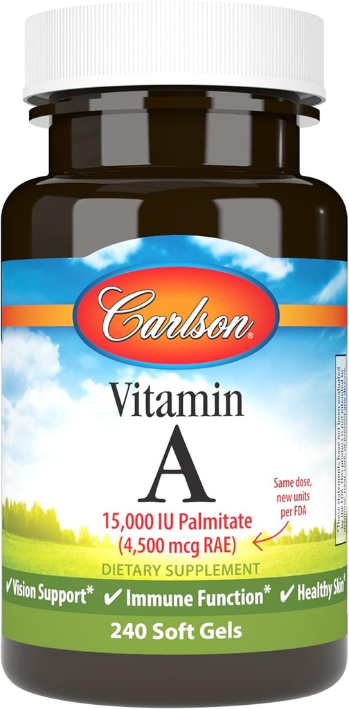 Carlson - Vitamine A, 15000 IE Palmitate (4500 mcg RAE), Vision Health, Healthy Skin, 240 Softgels