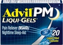Advil PM Liqui-Gels analgésique et aide au sommeil de nuit, médecine de la douleur avec Ibuprofène pour soulager la douleur et Diphenhydramine HCL pour un aide au sommeil - 20 Capsules remplies de liquide - Retour au Collège