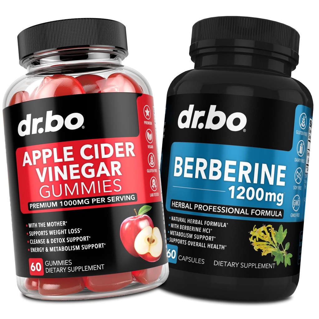 DR. BO ACV Gummies & Berberine Supplement Capsules - 1000MG Apple Cider Vinegar Gummies & Berberine HCL 1200mg Pillen voor spijsvertering, Gut Health & Metabolisme