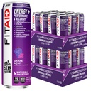 AÇAI, 200mg Caféine naturelle, Keto, performance pré-entraînement: BCAAs, Quercetin, Electrolytes, Oméga-3s, 15 Calories, Paléo, Vegan & sans gluten, 12-oz (paquet de 24)