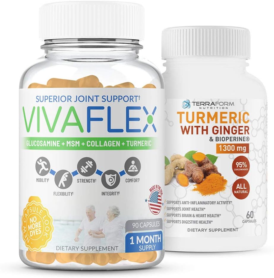 Terraform Nutrition Joint Relief Combo Pack – Vivaflex Plus Turmeric Curcumin with Ginger – Best Supplements for Joint & Knee Relief – 1 Month Supply