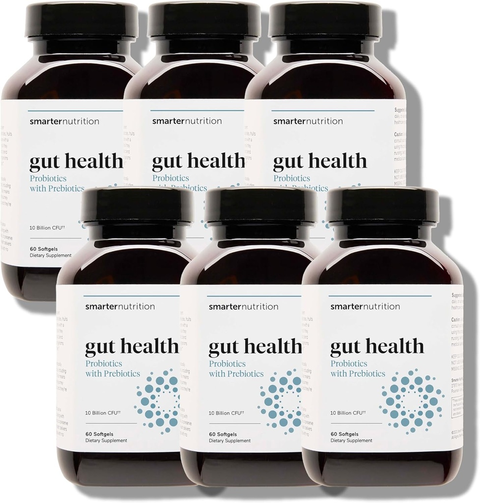 Slimmere voeding Gut Health Probiotica met prebiotica - 100% bodem-gebaseerde strepen met MCT-olie voor spijsvertering, immuungezondheid, Gut Microbiome - Vegetarisch - 360 Count(Pack of 6) - 180-Day Supply
