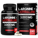 L Arginine L Citrulline Supplement 3000mg (240 Capsules) Nitrikoxide pillen voor mannen - uithoudingsvermogen, duurzaamheid, prestaties voor trainingen - GEEN supplementen voor mannen - Glutenvrij, niet-GMO, Vegan Capsules