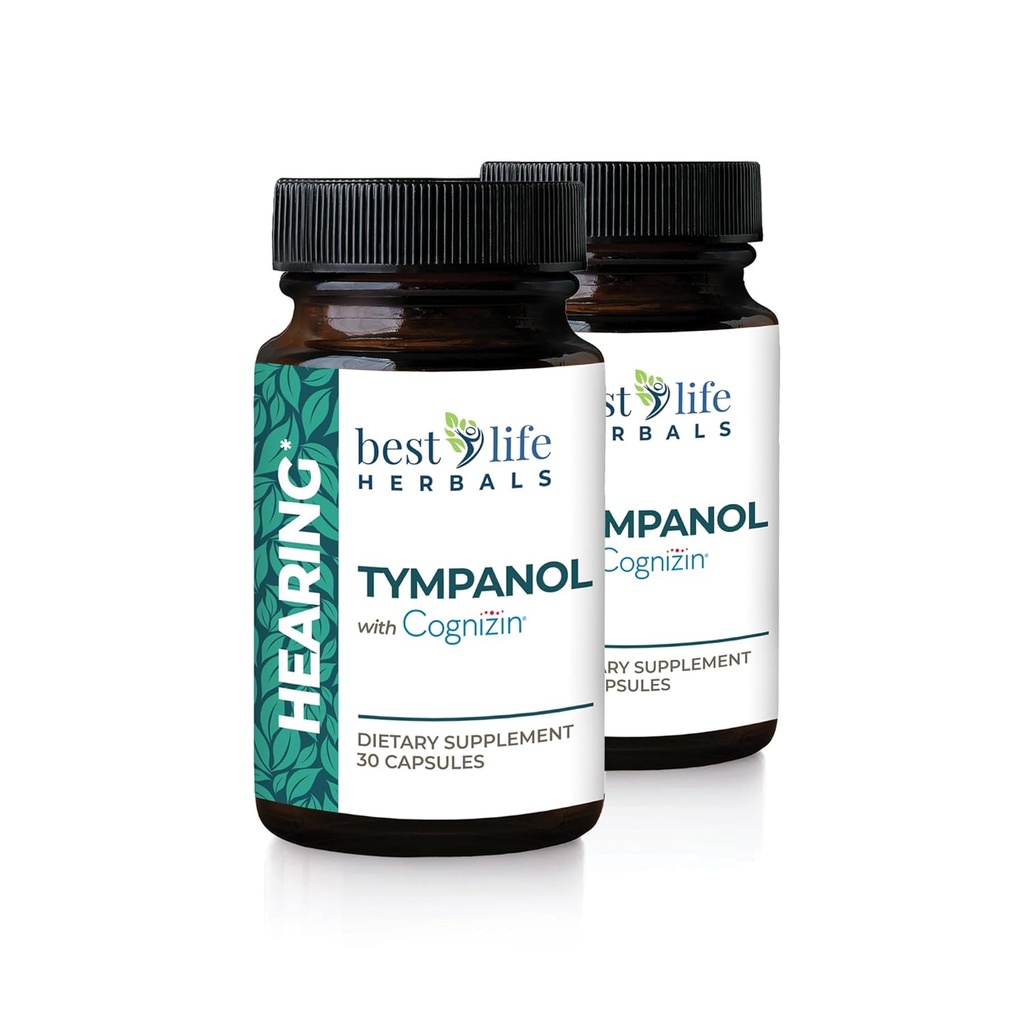 Best Life Herbals Tympanol - Supplément auditif avec Cognizin - Soutien fort pour la santé de l'oreille - 2 bouteilles - 60 capsules