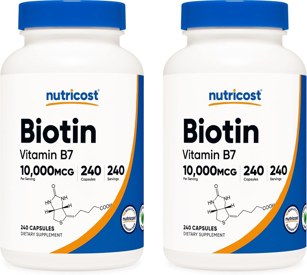 Nutricost Biotine (Vitamine B7) 10.000 mcg (10 mg), 240 capsules (2 flessen) - Non-GMO, Glutenvrij