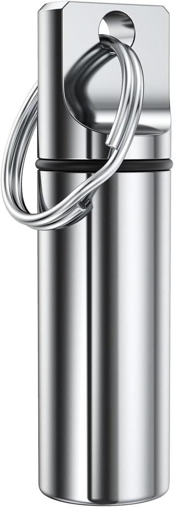 Small Pocket Pill Box Keychain, Aluminium Legering Portable Mini Pill Organizer Case Container voor Purse, waterdichte metalen pilhouder Medicine Fles voor Outdoor Camping Reizen (Zilver)