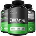 Micronized Creatine Monohydraat Capsules, Keto Friendly, 5000mg, 180 Capsules, Creatine Monohydraat Pillen derde partij getest, geproduceerd in de VS, Non-GMO, Glutenvrij, Vegan Safe