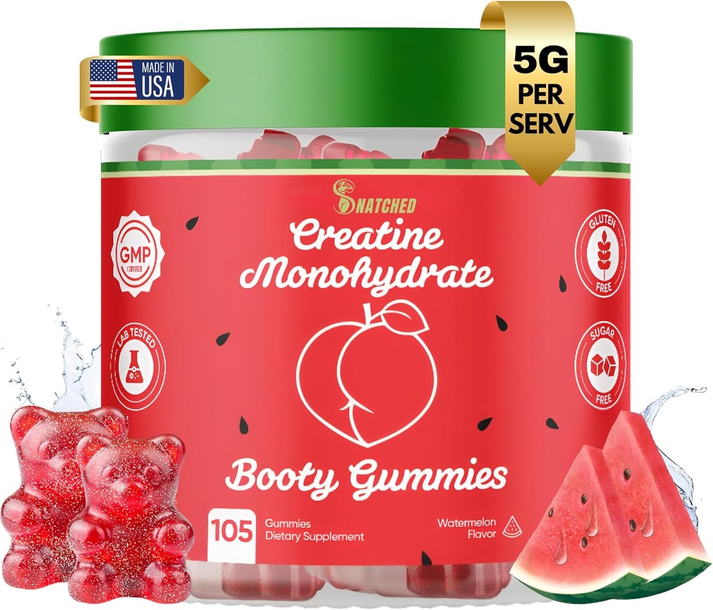 's Werelds eerste Creatine Monohydraat + Keto ACV Booty Gummies Supplement voor vrouwen - 5000mg Creatine plus 1000mg ACV - Glute Builder, Waist Slimmer, Gym Essentials Vrouwen, Suikervrij (120 Ct Watermeloen)