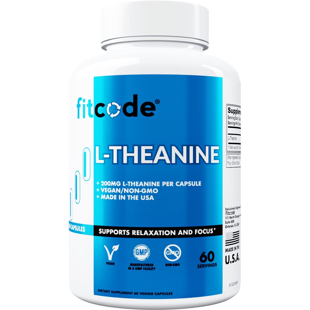 fitcode L Theanine 200mg Capsules voor Focus en Ontspanning L-theanine 200mg Nootropic Supplement voor Attentie Energie en Focus - Daytime Mood Support en Nootropic Focus Supplement