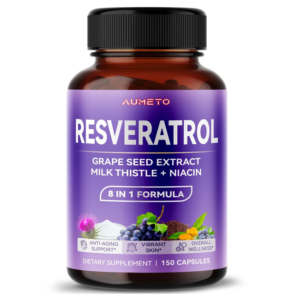 Ultra Resveratrol 8 in 1 Formule - met Grape Seed Milk Thistle Niacin (150 Telling (Pack of 1))