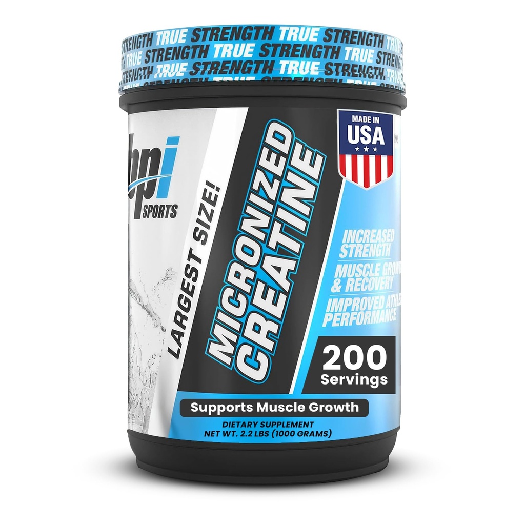 BPI Sports Micronized Creatine Boost Strength, Verminder vermoeidheid .Lean Muscle Support met Creatine Monohydraat . . Ongearomatiseerd poeder voor herstel, duurzaamheid en prestaties (200 Serven)