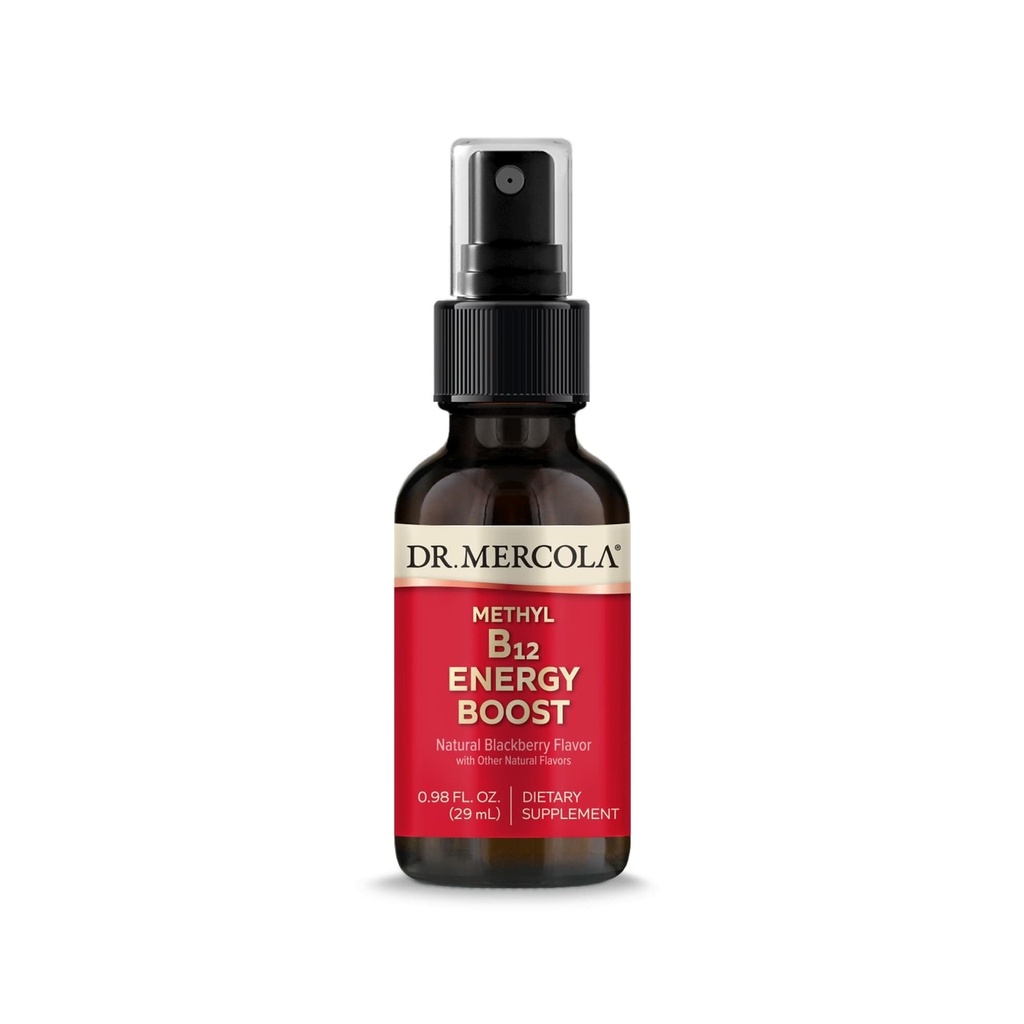 Dr Mercola Methyl B12 Energy Boost Spray, 0,98 Fl. Oz. (29 mL), 39 portions, 1 000 mcg par portion, supplément alimentaire, soutient la concentration mentale, non-OGM