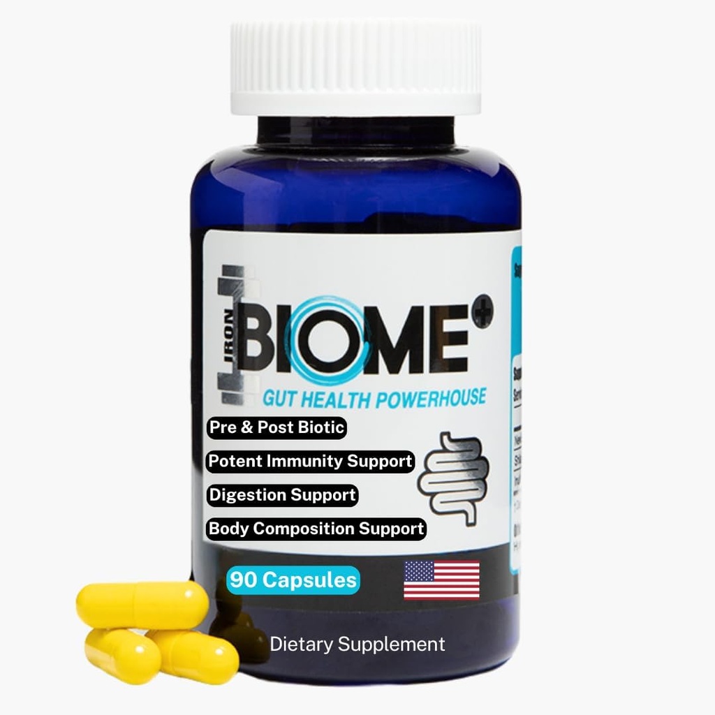 IJzer Biome+ Gut Health & Metabole Ondersteuning - Tributyrine, Shilajit, Prebiotica, & Nutriënten voor Digestieve Wellness, Immune Function & Sleep - 90 Capsules - Made in USA