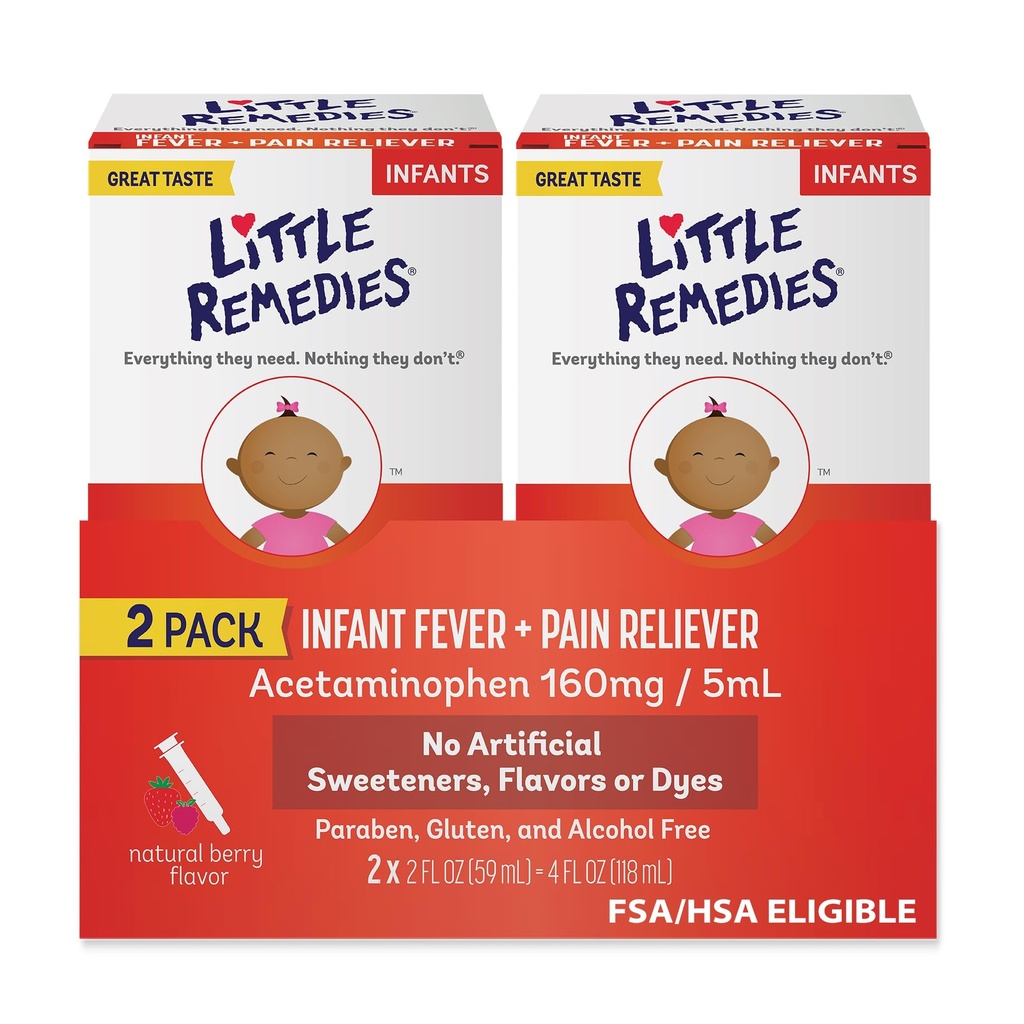 Petit remède Fièvre infantile et soulagement de la douleur, saveur de baie naturelle, 2 Fl Oz (paquet de 2)
