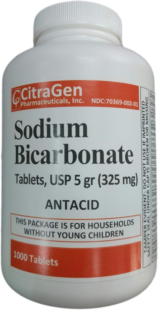 Natriumbicarbonaat tabletten USP 325 mg (5 granen) voor verlichting van zuur indigestie, zuurbranden, zuurmaag & Upset Maag 1000 tabletten per fles door CitraGen Pharmaceuticals Inc