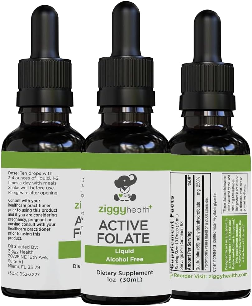 Supplément actif à l'extrait liquide pur - L-méthylfolate pour une meilleure absorption, santé du cerveau, améliorer la fonction cellulaire, soutenir le système immunitaire, complexe de solution d'eau B, 1oz - par Ziggy Health
