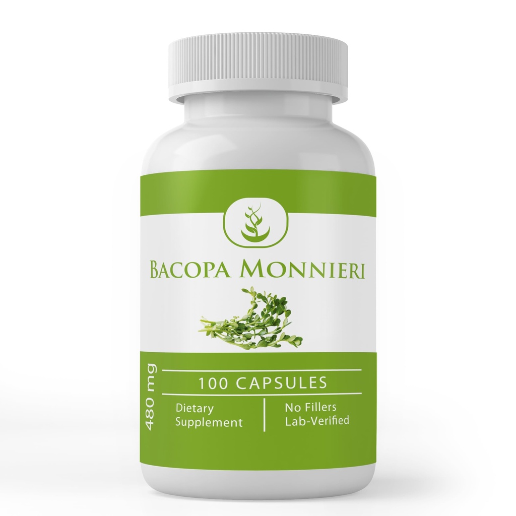 Pure originele ingrediënten Bacopa Monnieri, (100 capsules) Altijd zuiver, Geen additieven of fillers, Lab geverifieerd