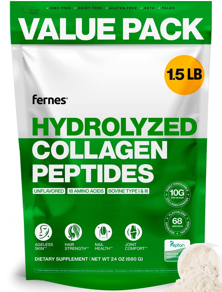 Collageen Peptides voor vrouwen Mannen (1.5LB) Type I & III Smaakloze & Odorless Easy-Mix Gehydrolyseerde Peptan Proteine Gezamenlijke Haarhuid & Nagel Ondersteuning Glutenvrije Niet-GMO Keto & Paleo Grass-Fed Kosher