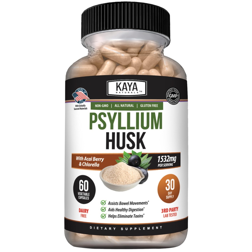 Kaya Naturals Psyllium Husk Capsules - 60 Tellen 