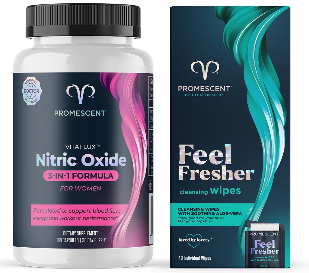 Supplément de booster à l'oxyde nitrique pour femmes Promascent VitaFLUX + Wipes flushables pour adultes, Wipes Hygiéniques Hygiéniques à usage féminin