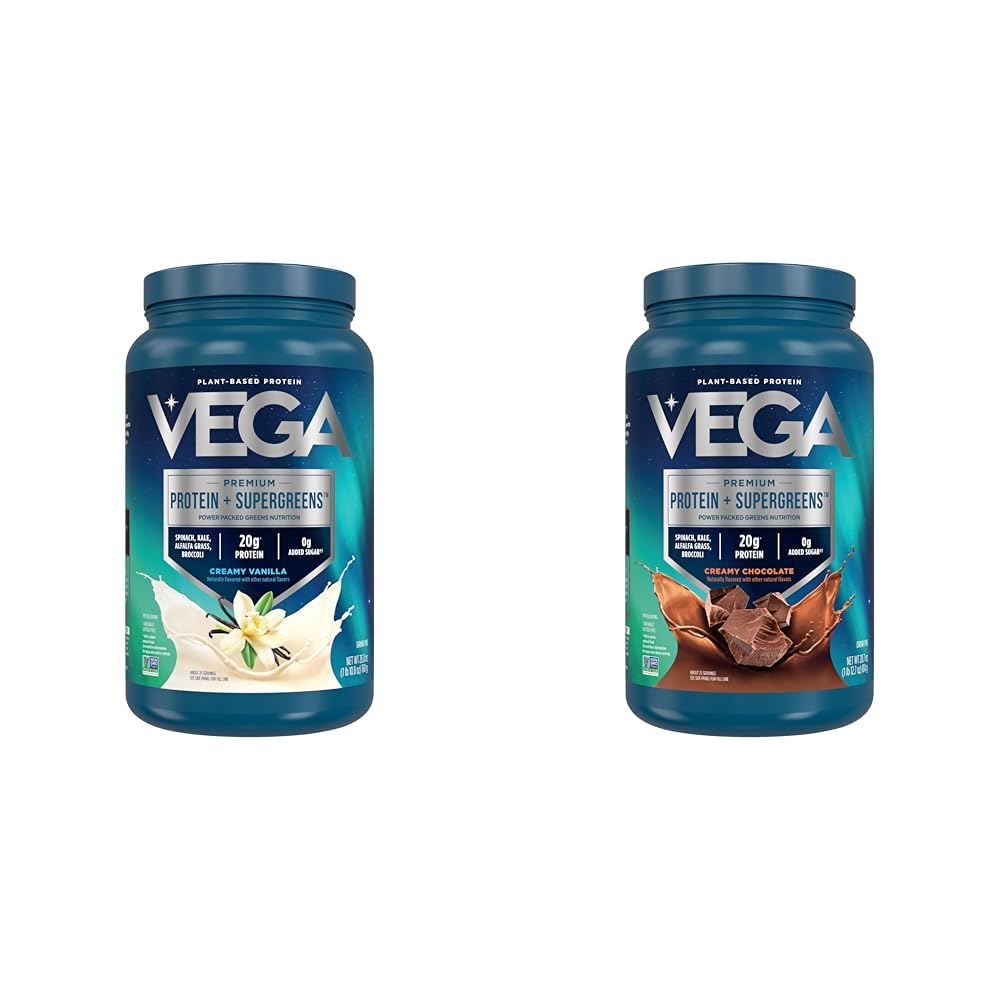 Vega Protein & Greens Bundle, Chocolade + Vanille (25 porties per stuk) - Plant Based Protein Powder, Keto-Friendly, Gluten Free, Non Dairy, Vegan, Non Soy, Non GMO, Lactose Free