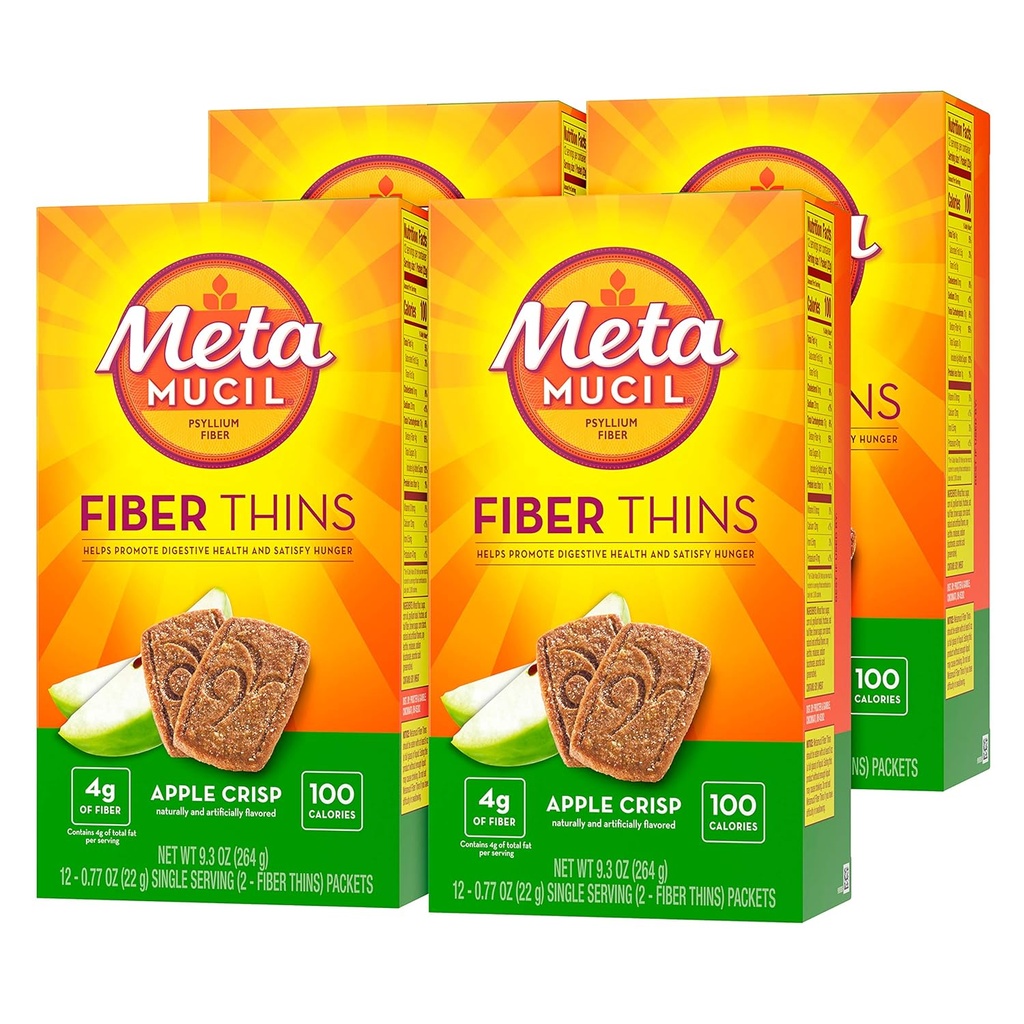 Metamucil Apple Crisp Flavored Fiber Thins Dietary Fiber Supplement met Psyllium Husk, 9.3 Ounce, Pack van 4