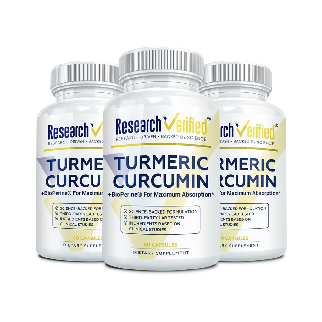 Onderzoek Geverifieerde Kurkuma Curcumine - met BioPerine, Curcumin C3 Complex - Vegan - Made in The USA - 180 Capsules - Made in The USA