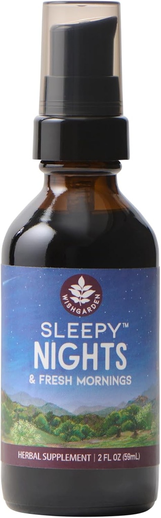WishGarden Herbs Nuits et matins frais - All-Natural Herbal Sleep Aid Tecture, Supplément de sommeil biologique avec Passionflower, Hop et Scullcap, soutient le sommeil profond et les cycles de sommeil sains, 2oz