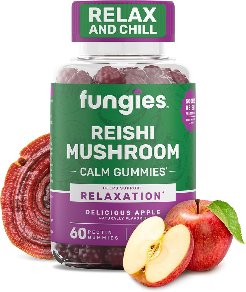 Schimmels Reishi Mushroom Gummies, Delicious Apple Flavor - Paddestoelen kruidensupplement Gummy voor volwassenen Ondersteunt Immune Health, Ontspanning & Gezond Veroudering - Kalmerende Gummies voor Slaap - 60 Serven