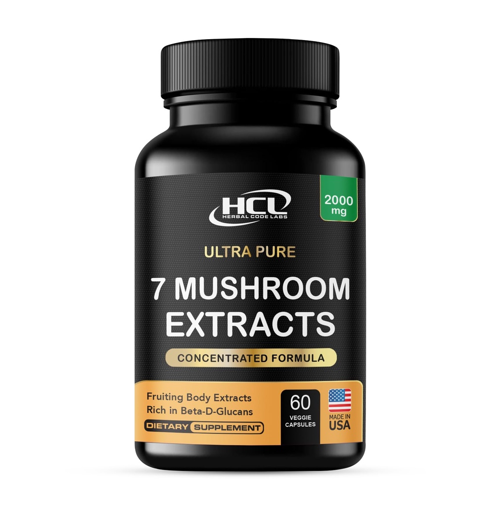Supplément de champignons Extraits de Lions Mane Cordyceps Chaga Reishi Turkey Tail Maitake Shiitake Capsules - Vitamines naturelles Minéraux Supplément antioxydants - Fabriqué aux États-Unis