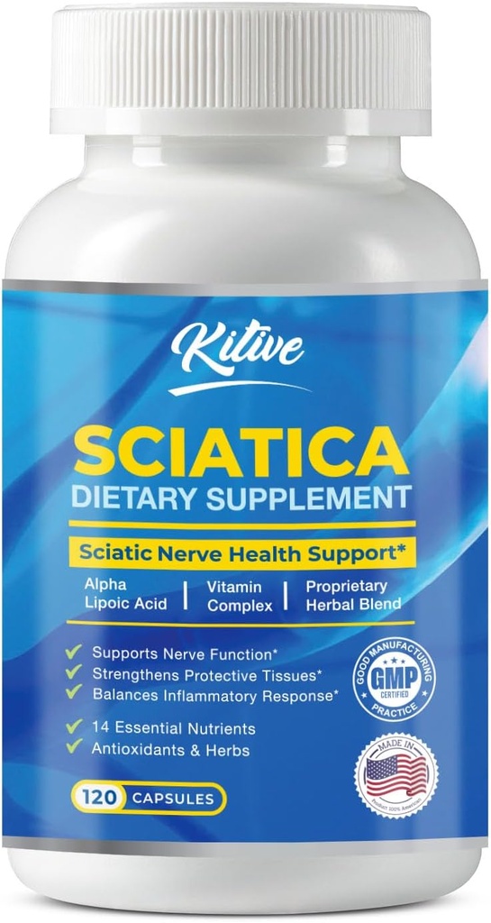 Sciatic nerve relief Supplement, Advanced Support Formula for nerve Health, Alpha Lipoic Acid, Vitamin Complex, 120 Capsules, Made in USA
