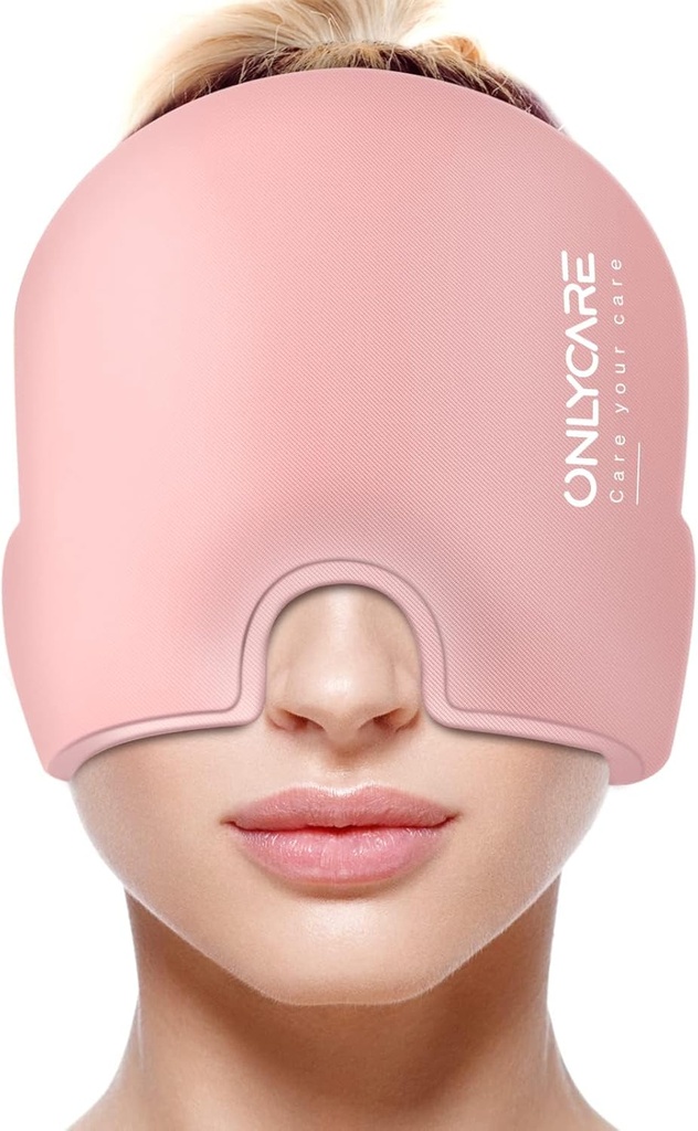 ONLYCARE Migraine Relief Cap, opgewaardeerd Odorless Migraine Ice Head Wrap, Hoofdpijn Relief Hat voor Migraine, Lichtroze