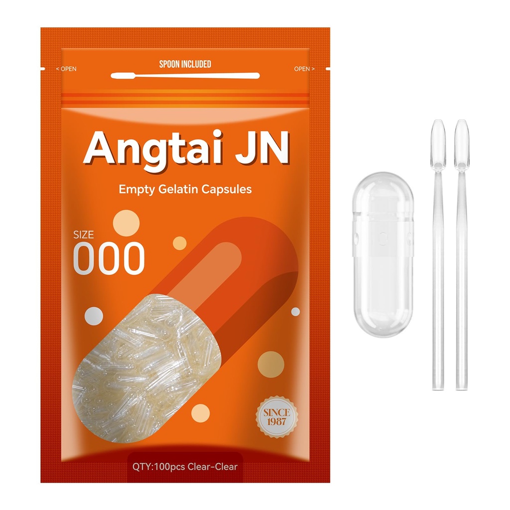 Lege Gelatine Capsules Maat 000 Pill Gel Caps Pure Bovine Clear (100 telling) Glutenvrij, niet-GMO, Halal Gecertificeerde vulkit met 2 Lepels voor doe-het-zelf supplementen