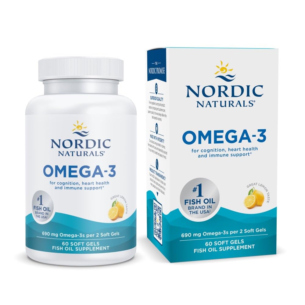 Nordic Naturals Omega-3, Citroensmaak - 60 Zachte Gels - 690 mg Omega-3 - Visolie - EPA & DHA - Immune Support, Brain & Heart Health, Optimale Wellness - Non-GMO - 30 Servers