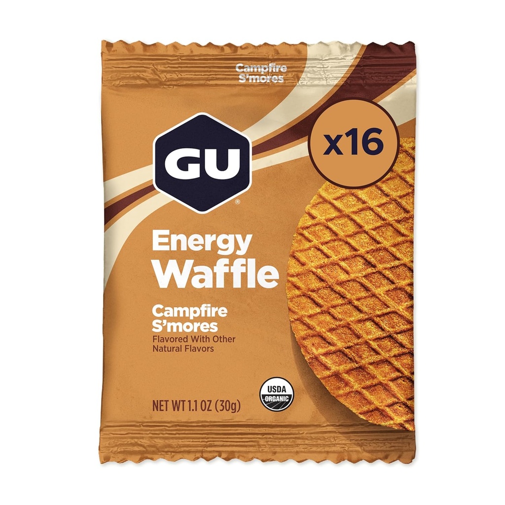 GU Energy Stroopwafel Campfire S'mores Sports Nutrition Wafel, Cafeine-Free, en Kosher zuivel, On-the-Go Energy voor elke training, 16 Tel.