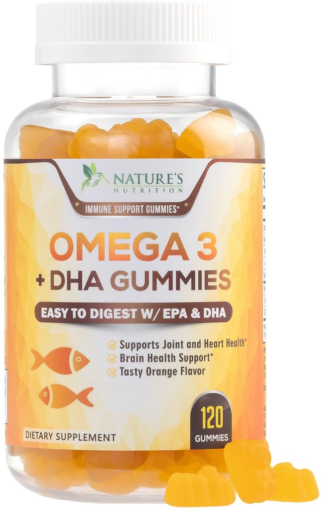 Omega 3 Visolie Gummies - Hart Gezonde Omega 3 Gummy Supplement met hoge absorptie DHA & EPA, Extra sterkte Joint & Hersen Ondersteuning, Heerlijke Oranje Smaak Visolie Natuur Vitamine - 120 Gummies