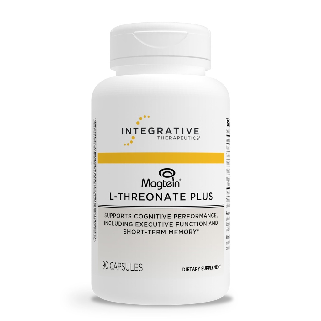 Thérapeutiques intégratives Magtéine L-Thréonate Plus - Supplément de la fonction cérébrale pour soutenir la mémoire à court terme* - Comprend la vitamine C, D3 et magnésium - Sans lait et sans gluten - 90 capsules (30 portions)