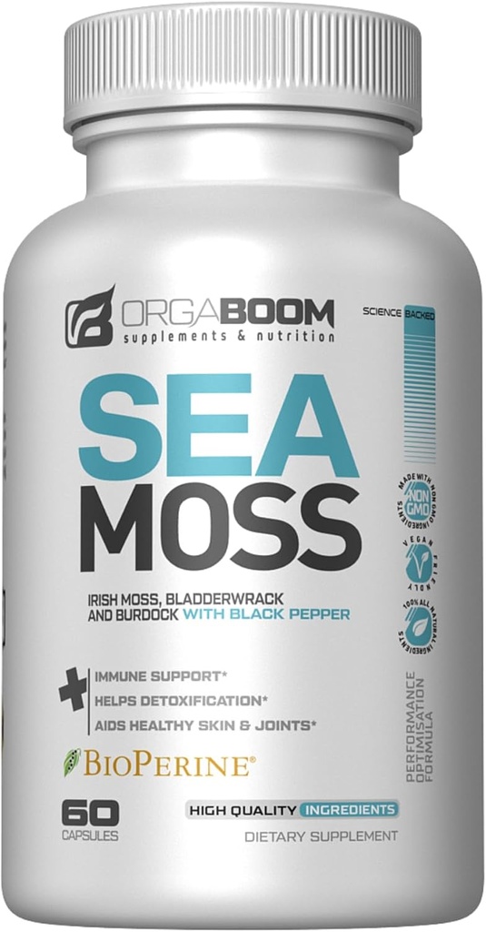 Sea Moss Capsules Irish Sea Moss Supplement with Organic Burdock Root, Bladerwrack & Black Pepper 